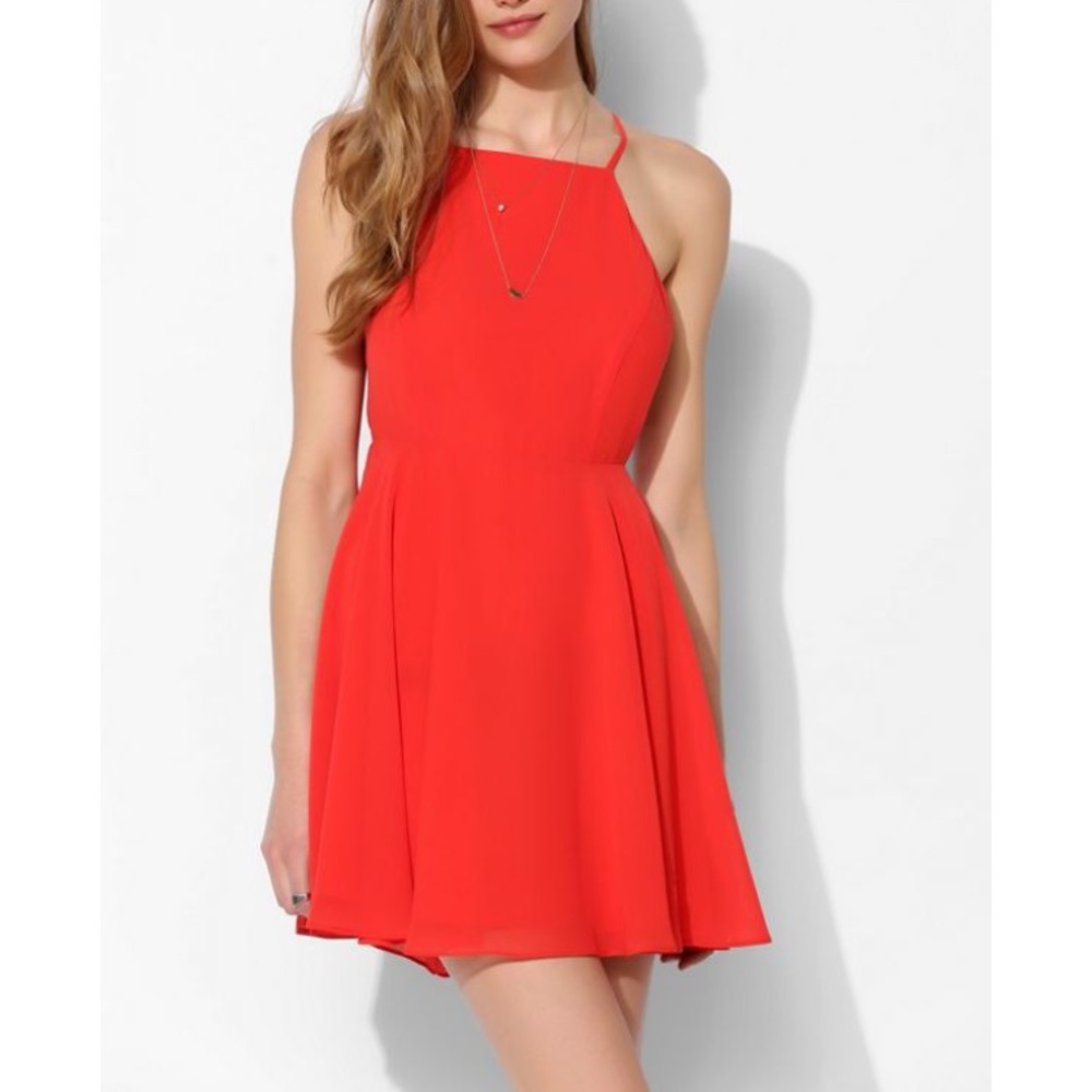 Silence + Noise coral chiffon dress, open back